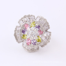 11826 Moda de Luxo CZ Diamante Grande Flor de Prata-Banhado A Jóia do Anel de Dedo para o Casamento